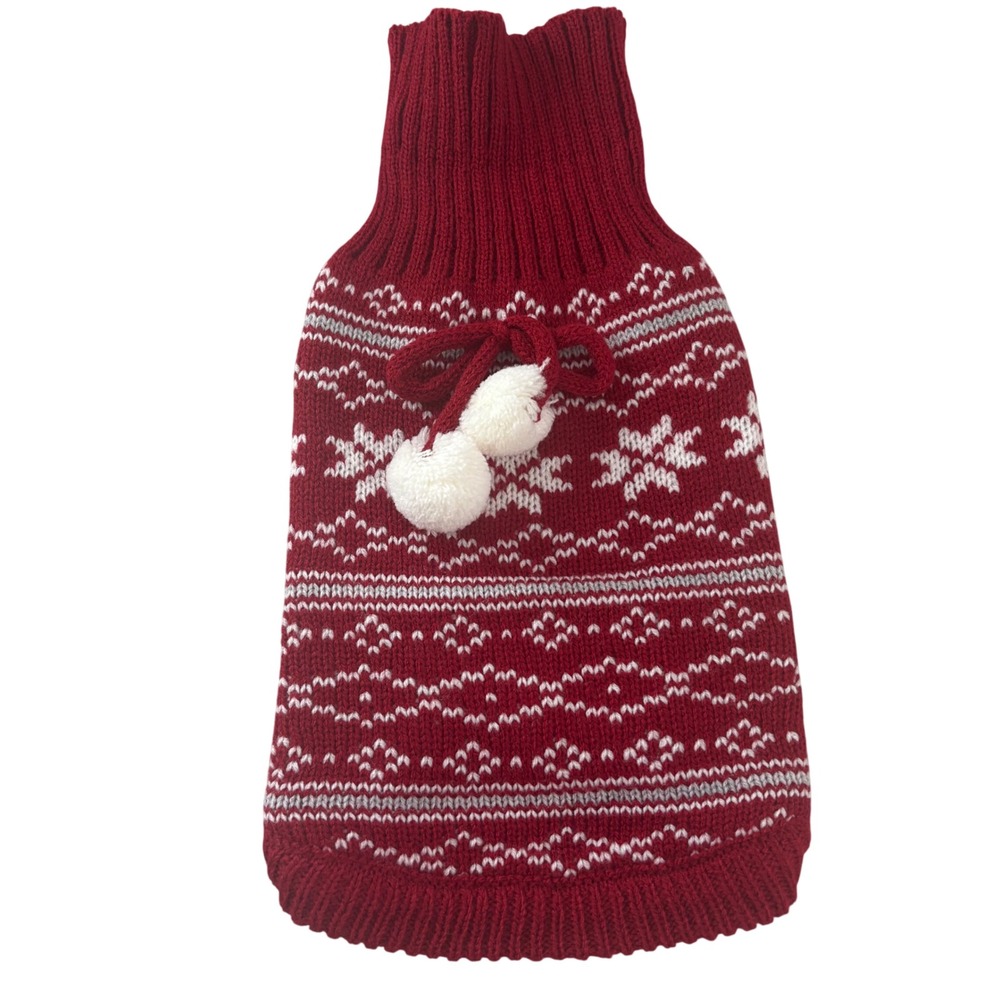 Friends Forever Red Fair Isle Dog Sweater Pom Pom Turtleneck XS Holiday XMAS